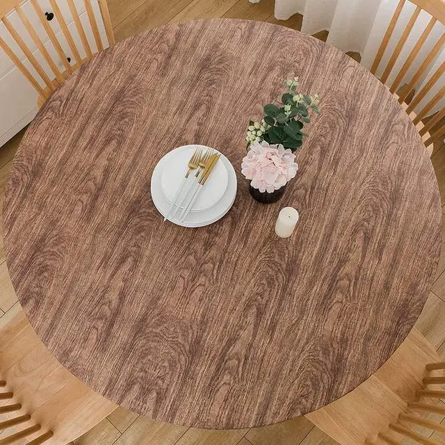 Main image of Round Vinyl Fitted Tablecloth with Flannel Backing Elastic Table Cloth Waterproof Oil-Proof Plastic Table Cover Best for 37"-44" Round