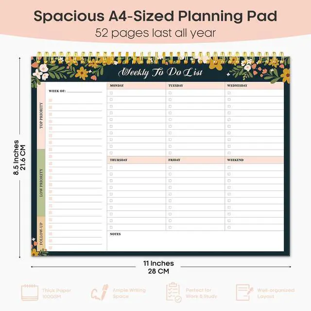 Alt view image 3 of 7 - Weekly To Do List Notepad, Undated Weekly Planner Pad, 8.5" x 11"