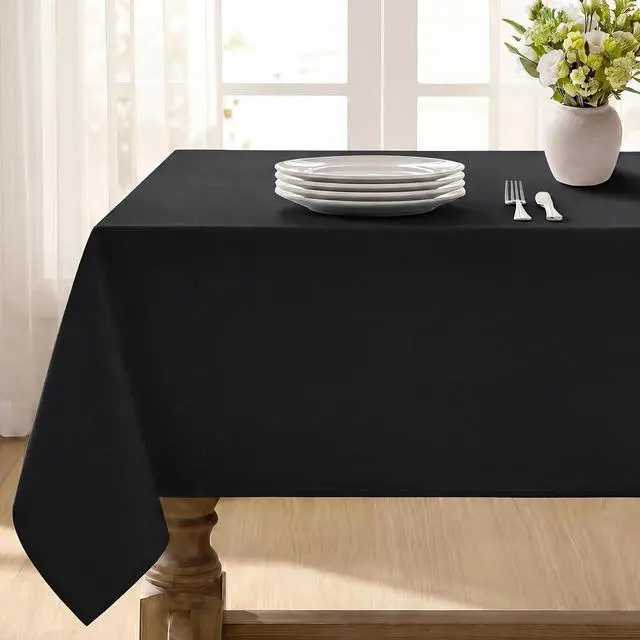 Alt view image 7 of 9 - Softalker Rectangle Tablecloth, Waterproof Table Cloths Wrinkle Free Fabric Washable Polyester Table Cover for Dining Party Outdoor Camping Wedding - 60 x 84 inch, Black