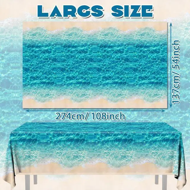 Alt view image 6 of 6 - Ocean Waves Tablecloth, 3Pcs Summer Beach Pool Party Decorations Tablecloth Plastic Beach Ocean Water Print Table Cover for Hawaiian Party Birthday Supplies 54X108inch