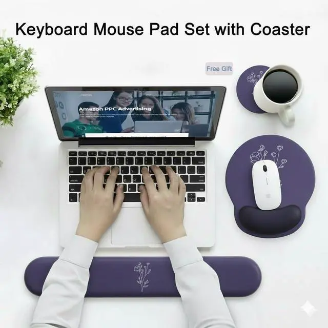 Alt view image 4 of 6 - Mouse Pad with Keyboard Wrist Rest,Ergonomic Mousepad Support Set