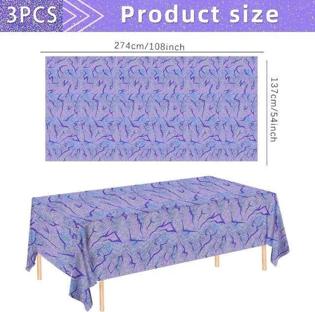 Alt view image 3 of 7 - 3PCS Demon Hunters Birthday Tablecloth Decorations, Purple Demon Energy Pattern Grad 9FT Tablecover Sparkling Holographic Laser Korean Idol Movie Decor for KidsParty Birthday Graduation Bachelor