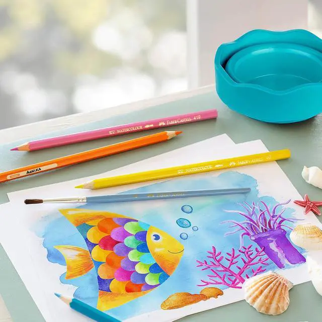 Alt view image 3 of 7 - Clic & Go Portable Paint Water Cup with Brush Holder, Turquoise - Collapsible Paint Brush Cleaner Rinse Cup, Travel Friendly Painting Accessories