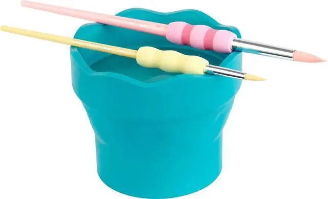 Alt view image 5 of 7 - Clic & Go Portable Paint Water Cup with Brush Holder, Turquoise - Collapsible Paint Brush Cleaner Rinse Cup, Travel Friendly Painting Accessories