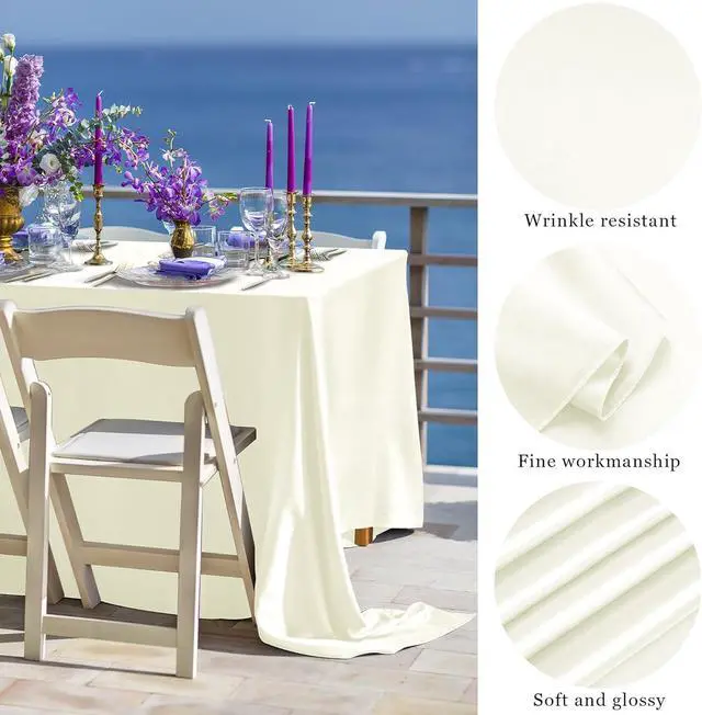 Alt view image 3 of 7 - 1 Pack Ivory Satin Tablecloth 102 x 58 Inch Overlay Table Cover