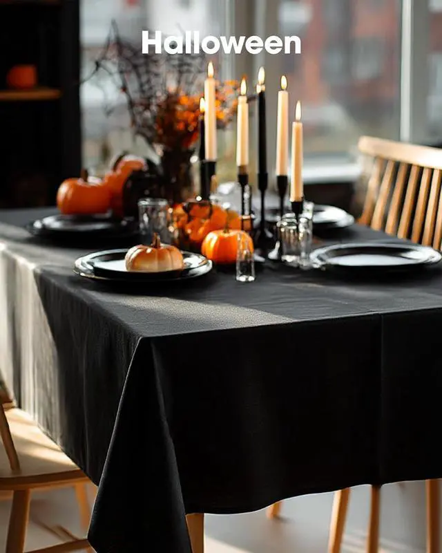 Alt view image 2 of 7 - Rectangle Table Cloth 60" x 84" Durable Polyester Tablecloth Offers Reusable & Washable Protection, Ideal for Outdoor Party, Picnic, Wedding, Banquet and Birthday, 1 Pack, Black