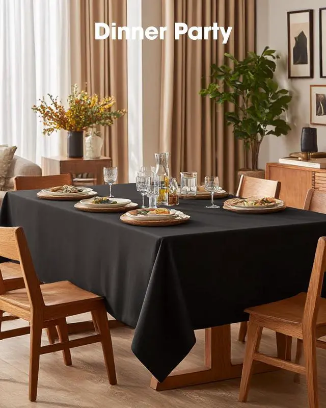 Alt view image 3 of 7 - Rectangle Table Cloth 60" x 84" Durable Polyester Tablecloth Offers Reusable & Washable Protection, Ideal for Outdoor Party, Picnic, Wedding, Banquet and Birthday, 1 Pack, Black