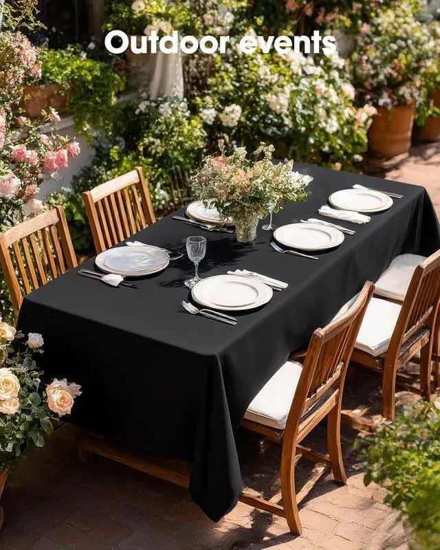 Alt view image 4 of 7 - Rectangle Table Cloth 60" x 84" Durable Polyester Tablecloth Offers Reusable & Washable Protection, Ideal for Outdoor Party, Picnic, Wedding, Banquet and Birthday, 1 Pack, Black
