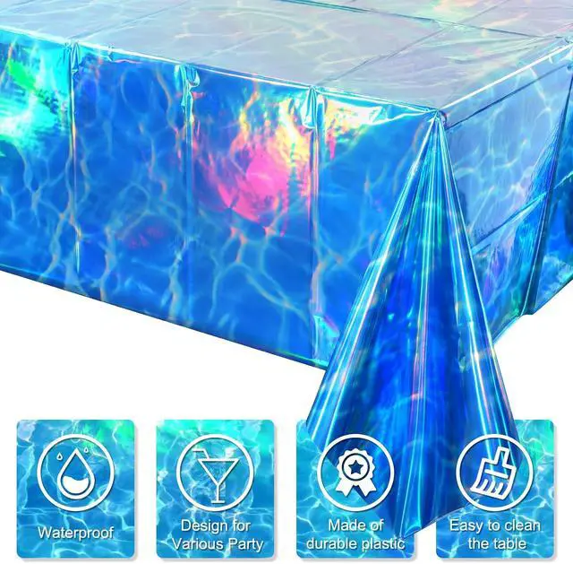 Alt view image 3 of 7 - 3Pcs Iridescent Ocean Waves Party Tablecloth Decorations,54x108 inch Blue Under The Sea Plastic Table Cover Disposable Rectangle Table Cloth for Baby Shower Summer Beach Pool Birthday Party Supplies