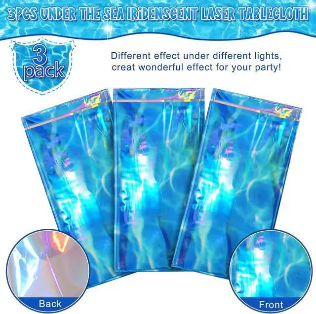 Alt view image 4 of 7 - 3Pcs Iridescent Ocean Waves Party Tablecloth Decorations,54x108 inch Blue Under The Sea Plastic Table Cover Disposable Rectangle Table Cloth for Baby Shower Summer Beach Pool Birthday Party Supplies