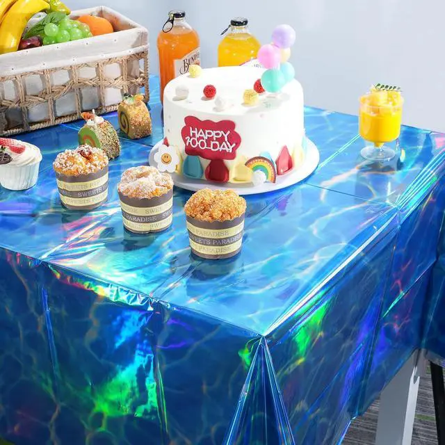 Alt view image 5 of 7 - 3Pcs Iridescent Ocean Waves Party Tablecloth Decorations,54x108 inch Blue Under The Sea Plastic Table Cover Disposable Rectangle Table Cloth for Baby Shower Summer Beach Pool Birthday Party Supplies