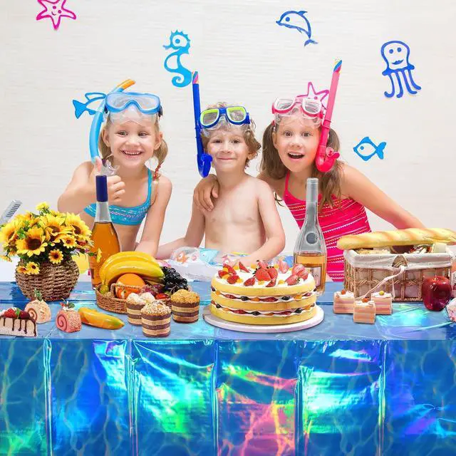 Alt view image 7 of 7 - 3Pcs Iridescent Ocean Waves Party Tablecloth Decorations,54x108 inch Blue Under The Sea Plastic Table Cover Disposable Rectangle Table Cloth for Baby Shower Summer Beach Pool Birthday Party Supplies