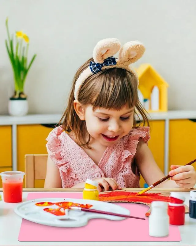 Alt view image 2 of 7 - Silicone Mat for Crafts Kids Dinner Placemat Desk Countertop Protector Heat Resistant Baking Mat Reusable Dough Rolling Pad Fondant Mat, Pink Silicone Table Mat, (15.7 x 11.8 inches)