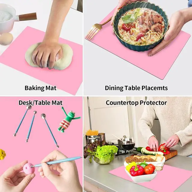 Alt view image 6 of 7 - Silicone Mat for Crafts Kids Dinner Placemat Desk Countertop Protector Heat Resistant Baking Mat Reusable Dough Rolling Pad Fondant Mat, Pink Silicone Table Mat, (15.7 x 11.8 inches)