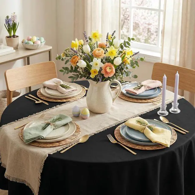 Alt view image 3 of 7 - Black Round Tablecloth 60 Inch Diameter for 20-48 Inch Tables