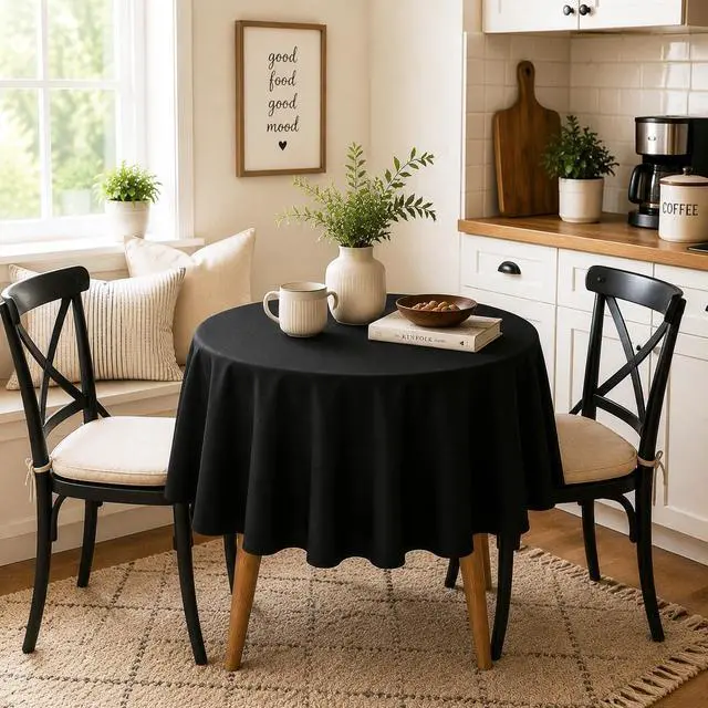 Alt view image 5 of 7 - Black Round Tablecloth 60 Inch Diameter for 20-48 Inch Tables