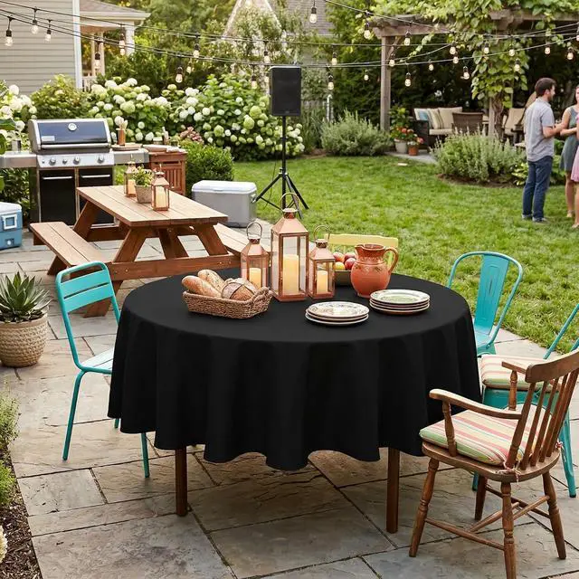 Alt view image 6 of 7 - Black Round Tablecloth 60 Inch Diameter for 20-48 Inch Tables