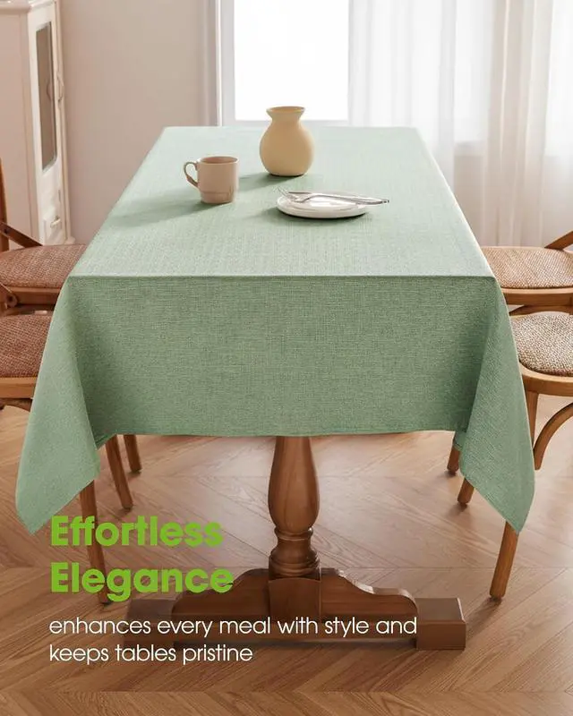 Alt view image 2 of 7 - Rectangle Linen Tablecloth Waterproof & Stain Resistant, Wrinkle-Free Table Cloth Adds Elegance and Protection, Ideal for Dining, Party, Wedding and Outdoor, 52 x 70 Inch, Sage Green