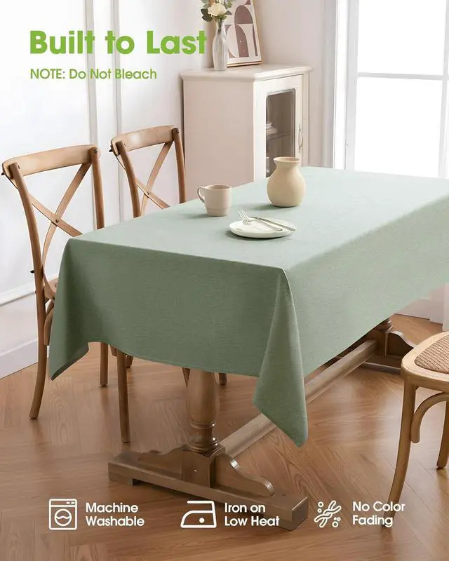 Alt view image 4 of 7 - Rectangle Linen Tablecloth Waterproof & Stain Resistant, Wrinkle-Free Table Cloth Adds Elegance and Protection, Ideal for Dining, Party, Wedding and Outdoor, 52 x 70 Inch, Sage Green