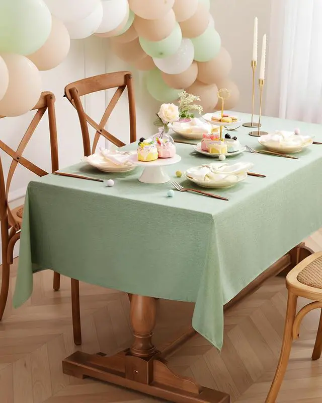 Alt view image 6 of 7 - Rectangle Linen Tablecloth Waterproof & Stain Resistant, Wrinkle-Free Table Cloth Adds Elegance and Protection, Ideal for Dining, Party, Wedding and Outdoor, 52 x 70 Inch, Sage Green