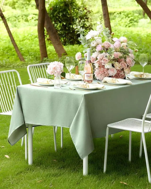Alt view image 7 of 7 - Rectangle Linen Tablecloth Waterproof & Stain Resistant, Wrinkle-Free Table Cloth Adds Elegance and Protection, Ideal for Dining, Party, Wedding and Outdoor, 52 x 70 Inch, Sage Green