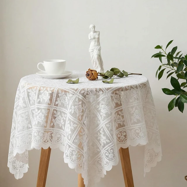 Alt view image 3 of 7 - Lace Tablecloth 90 x 90cm Square White Lace Tablecloth for Wedding Rectangle Tables, Vintage Elegant Boho Laces Fabric for Coffee Table Tea Party Home Dining Decor