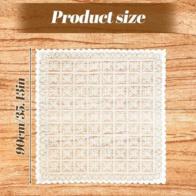 Alt view image 2 of 7 - Lace Tablecloth 90 x 90cm Square White Lace Tablecloth for Wedding Rectangle Tables, Vintage Elegant Boho Laces Fabric for Coffee Table Tea Party Home Dining Decor