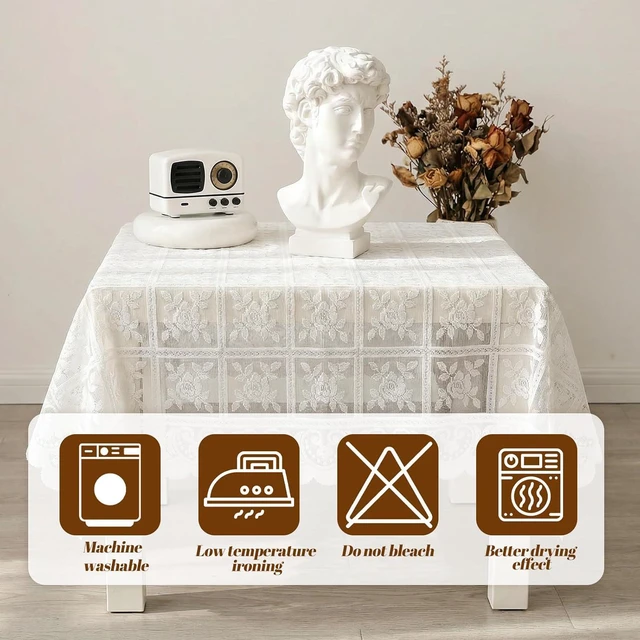 Alt view image 4 of 7 - Lace Tablecloth 90 x 90cm Square White Lace Tablecloth for Wedding Rectangle Tables, Vintage Elegant Boho Laces Fabric for Coffee Table Tea Party Home Dining Decor