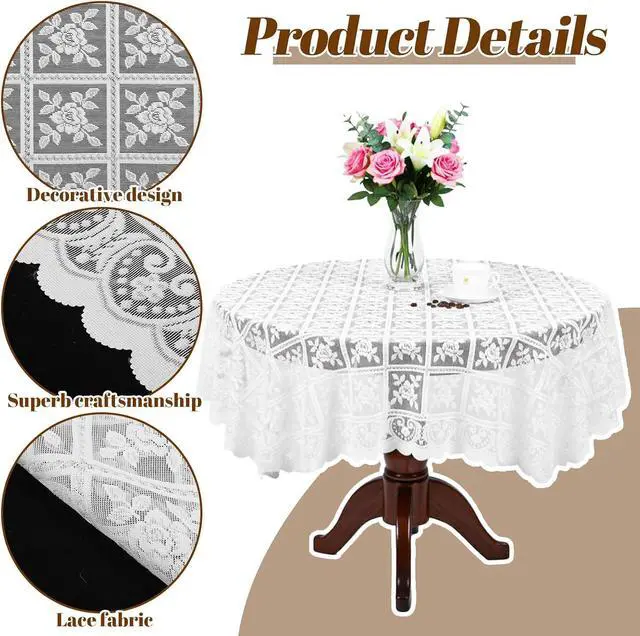 Alt view image 6 of 7 - Lace Tablecloth 90 x 90cm Square White Lace Tablecloth for Wedding Rectangle Tables, Vintage Elegant Boho Laces Fabric for Coffee Table Tea Party Home Dining Decor