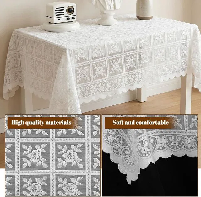 Alt view image 5 of 7 - Lace Tablecloth 90 x 90cm Square White Lace Tablecloth for Wedding Rectangle Tables, Vintage Elegant Boho Laces Fabric for Coffee Table Tea Party Home Dining Decor