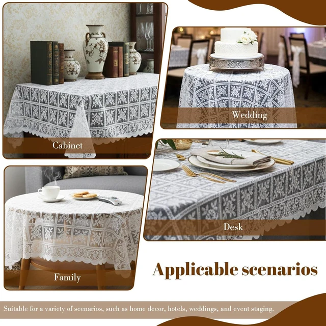 Alt view image 7 of 7 - Lace Tablecloth 90 x 90cm Square White Lace Tablecloth for Wedding Rectangle Tables, Vintage Elegant Boho Laces Fabric for Coffee Table Tea Party Home Dining Decor