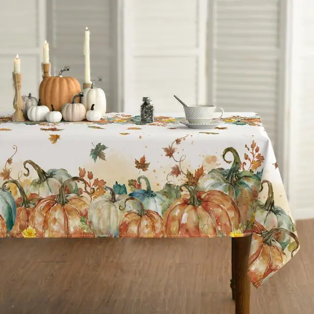 Main image of Fall Tablecloth 60 x 84 Inch Rectangular Thanksgiving Leaves