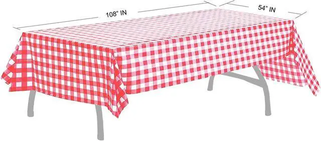 Alt view image 2 of 3 - Pcs of 2 Red & White Premium Plastic Checkered Flag Tablecloths Picnic Table Covers, Tablecovers Party Favor (2, RED & WHITE)