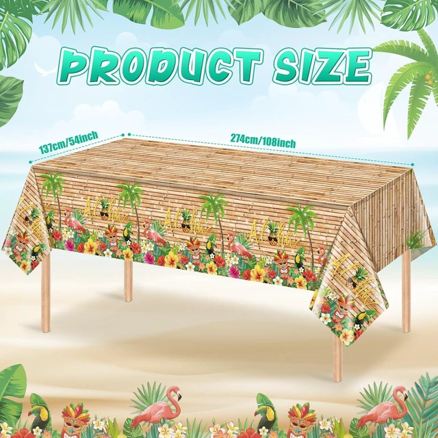 Alt view image 2 of 7 - 3Pcs Hawaiian Luau Tablecloth Tiki Party Tablecloths Tropical Table Cloth Plastic Disposable Rectangle Table Covers for Tiki Bar Tropical Summer Beach Pool Birthday Party Decorations ,108x 54 Inch