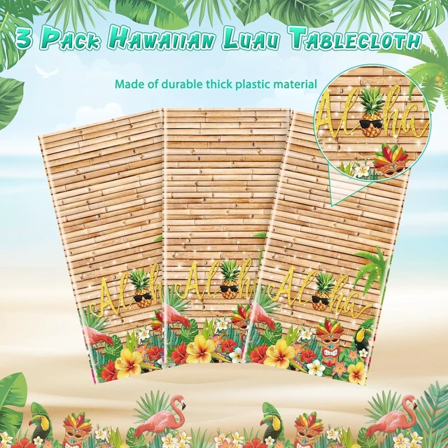 Alt view image 4 of 7 - 3Pcs Hawaiian Luau Tablecloth Tiki Party Tablecloths Tropical Table Cloth Plastic Disposable Rectangle Table Covers for Tiki Bar Tropical Summer Beach Pool Birthday Party Decorations ,108x 54 Inch