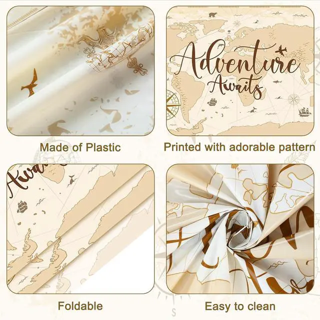 Alt view image 4 of 7 - 3 Pcs Adventure Awaits Tablecloth Travel Party Decorations, Khaki