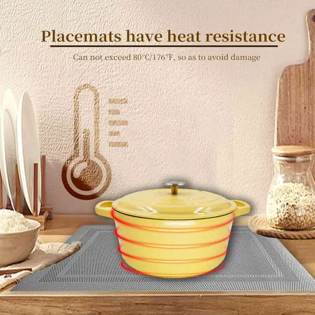 Alt view image 5 of 7 - Placemats Set of 6, Vinyl Woven Place Mats, Non-Slip Double-Sided Wipeable Table Mats for Kitchen Dining Restaurant Camping, 12 x 18 Inch, Star Silver