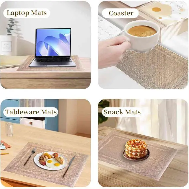 Alt view image 6 of 7 - Placemats Set of 6, Vinyl Woven Place Mats, Non-Slip Double-Sided Wipeable Table Mats for Kitchen Dining Restaurant Camping, 12 x 18 Inch, Star Silver