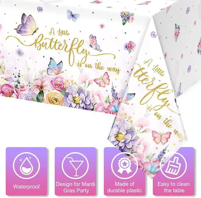 Alt view image 3 of 7 - 3 Pack Butterfly Baby Shower Tablecloth, Little Butterfly is On The Way Baby Shower Decorations, Plastic Disposable Rectangle Watercolor Spring Themed Tablecloth Backdrop Party Decorations