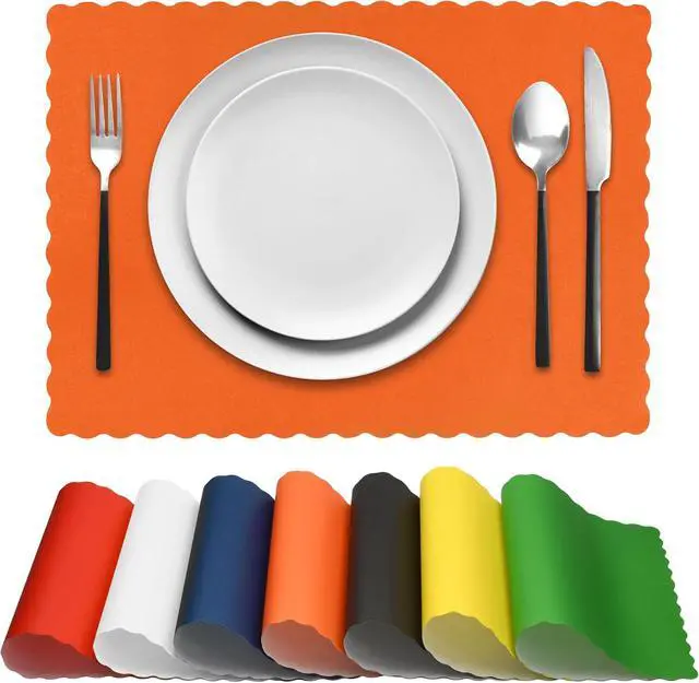 Alt view image 2 of 5 - Paper Placemats for Dining Table Disposable Scalloped Edges Color Table Mats Great for Parties and Christmas Table Decorations 10"x14" (Orange) 50ct