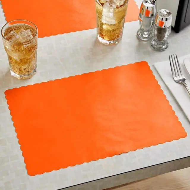 Alt view image 3 of 5 - Paper Placemats for Dining Table Disposable Scalloped Edges Color Table Mats Great for Parties and Christmas Table Decorations 10"x14" (Orange) 50ct