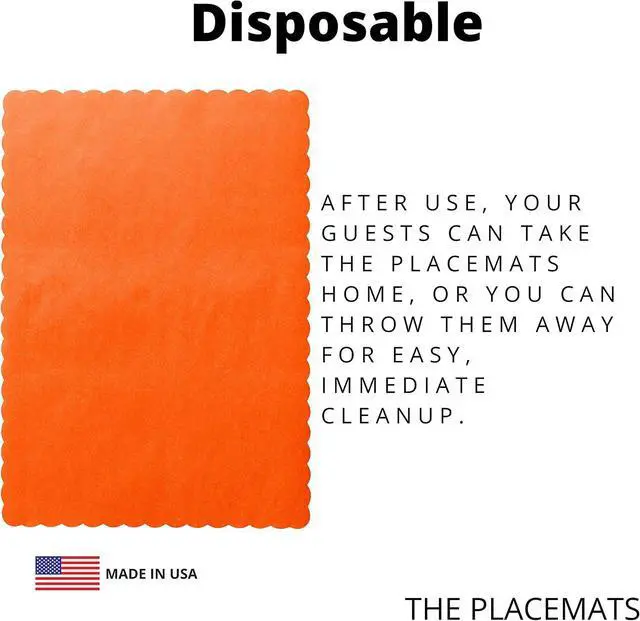 Alt view image 5 of 5 - Paper Placemats for Dining Table Disposable Scalloped Edges Color Table Mats Great for Parties and Christmas Table Decorations 10"x14" (Orange) 50ct