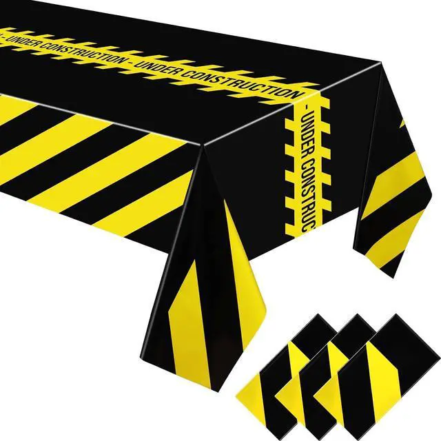 Main image of 3 Pack Construction Party Tablecloths, Plastic Birthday Table Covers