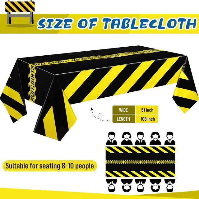 Alt view image 2 of 6 - 3 Pack Construction Party Tablecloths, Plastic Birthday Table Covers
