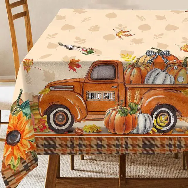 Main image of Fall Tablecloth 60x84 Inch Rectangular, Truck Fall Table Cloth