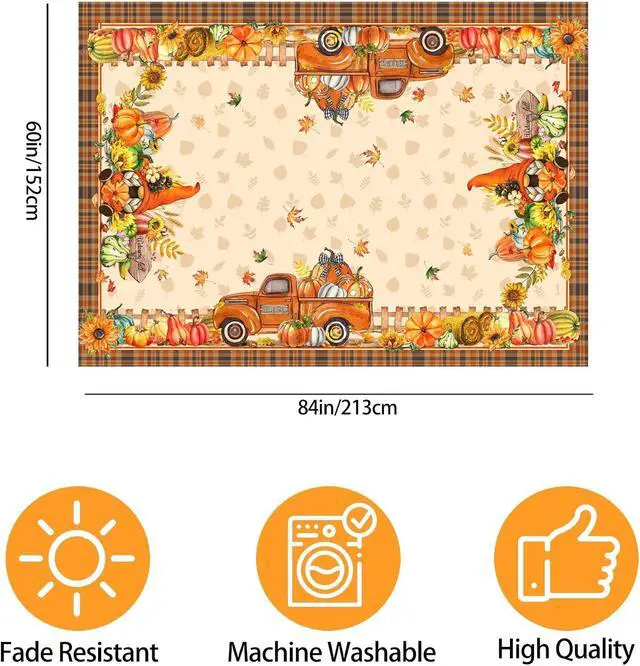 Alt view image 2 of 6 - Fall Tablecloth 60x84 Inch Rectangular, Truck Fall Table Cloth