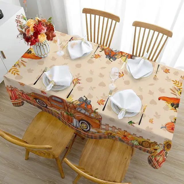 Alt view image 5 of 6 - Fall Tablecloth 60x84 Inch Rectangular, Truck Fall Table Cloth