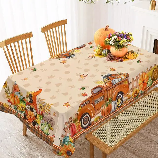 Alt view image 3 of 6 - Fall Tablecloth 60x84 Inch Rectangular, Truck Fall Table Cloth