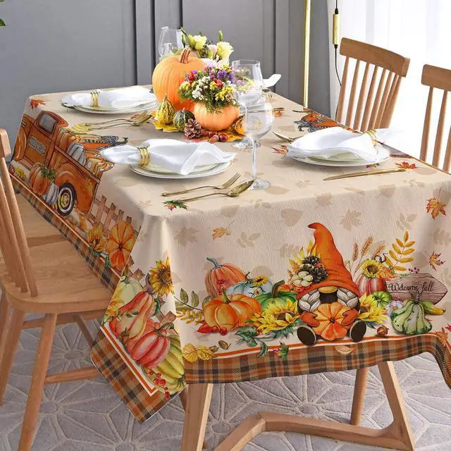 Alt view image 6 of 6 - Fall Tablecloth 60x84 Inch Rectangular, Truck Fall Table Cloth