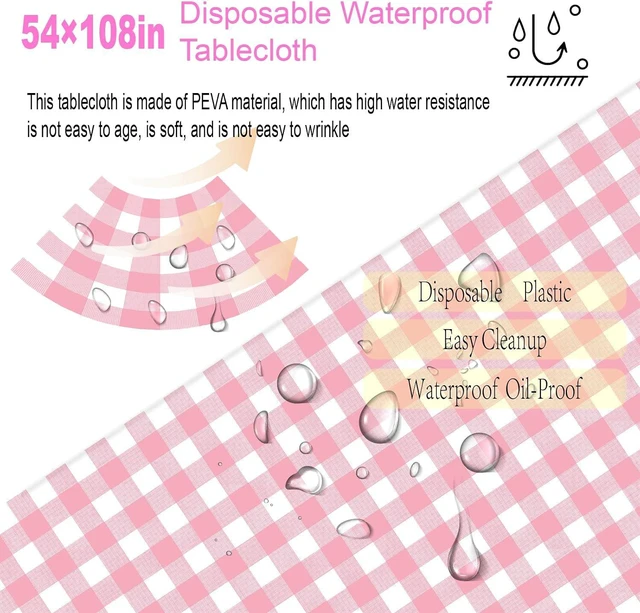 Alt view image 5 of 7 - 4 Pack Pink and White Checkered Tablecloth Pink Checkered Flag Tablecloth, Disposable Plastic Gingham Table Cover for Parties, Race Car Birthday Party, Birthday, Outdoor Picnic, 54 × 108 Inch